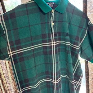 Vintage Nautica Men's Teal and Black Plaid Polo